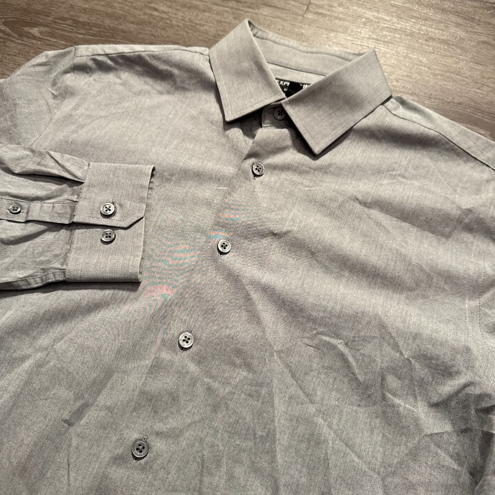 Express Shirt Men Medium Gray Modern Fit Career‎ 1MX Long Sleeve Preppy Normcore